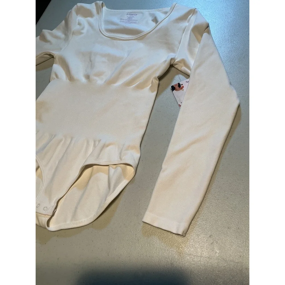 NWT Joyspun Womens White Seamless Long Sleeve Bodysuit‎ Shapewear Large 12-14